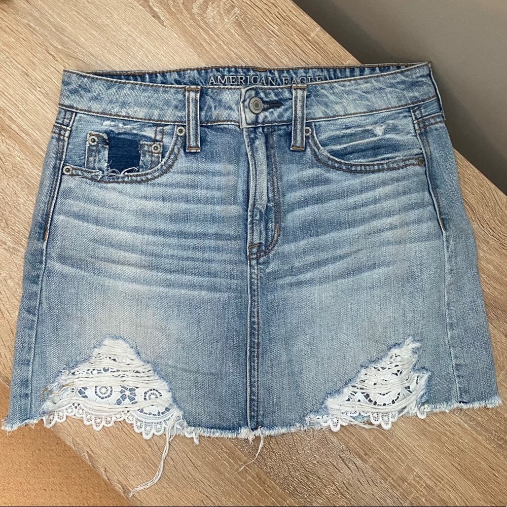 American Eagle Distressed Denim Mini Skirt